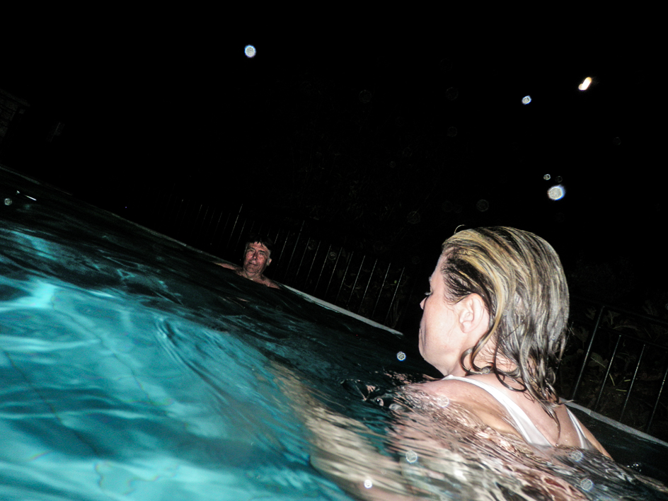 Nightime swim in our pool